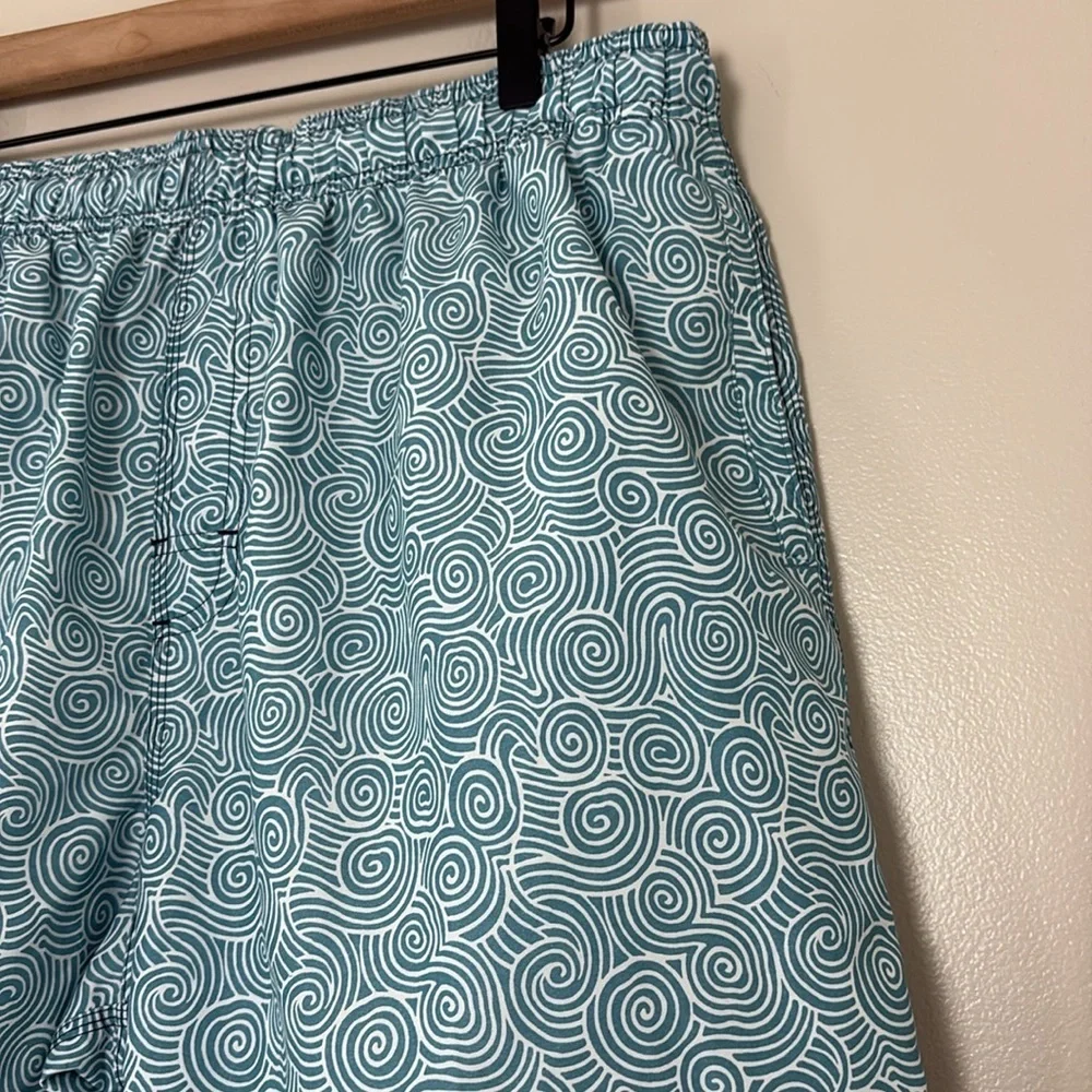 Nat Nast Swim‎ Trunks Blue and White Geometric Design Drawstring Waist Lined XL